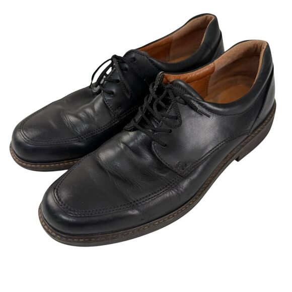 Ecco Holton Apron Toe Tie Oxford Shoes Men EU 42 US 8 Black Leather Dress Lace - Picture 1 of 12